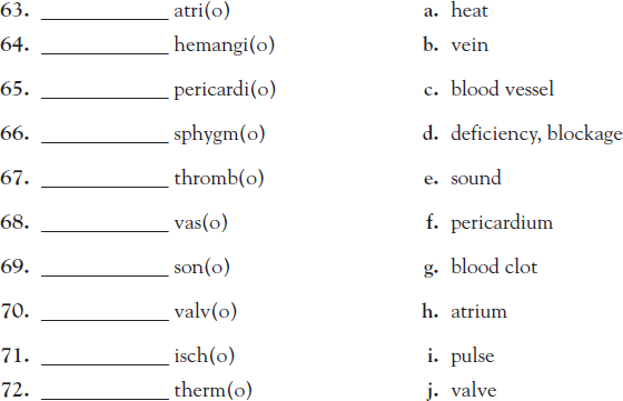 Solved Match The Following Combining Forms Used In Cardiovascu Chegg Com