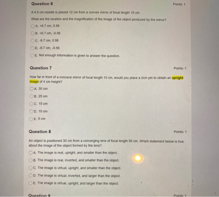 Solved Question 6 Points: 1 A 4.5 cm needle is placed 12 cm | Chegg.com