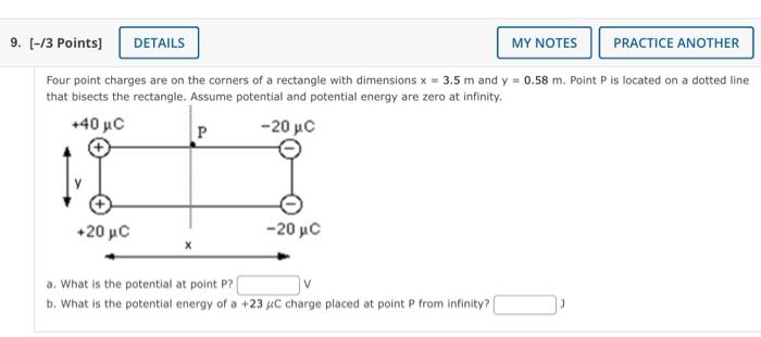 Solved Four point charges are on the corners of a rectangle | Chegg.com