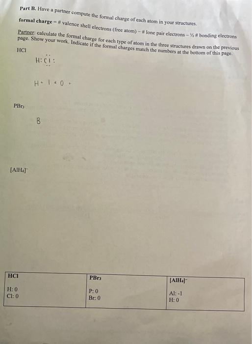Solved Part B. Have a partner compute the formal charge of | Chegg.com