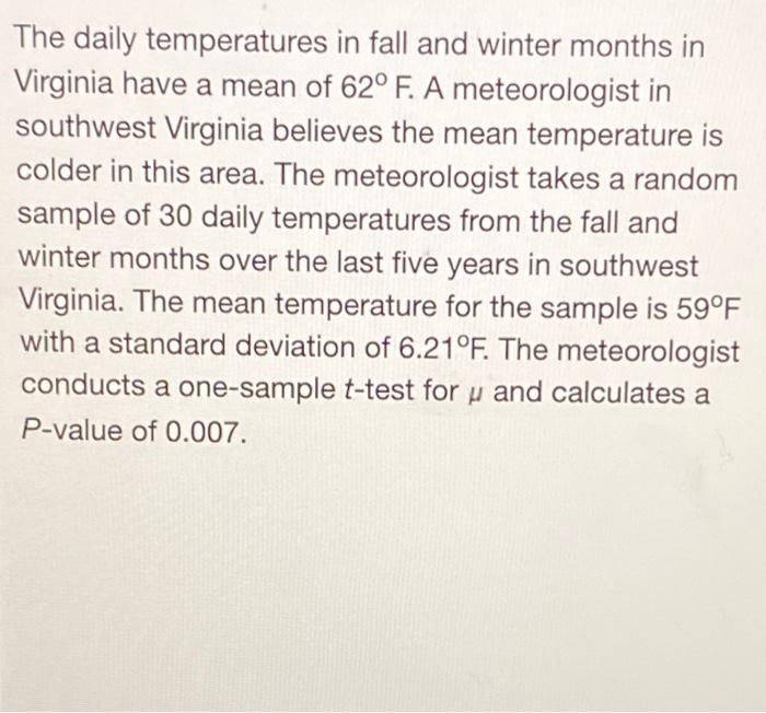 Solved The daily temperatures in fall and winter months in