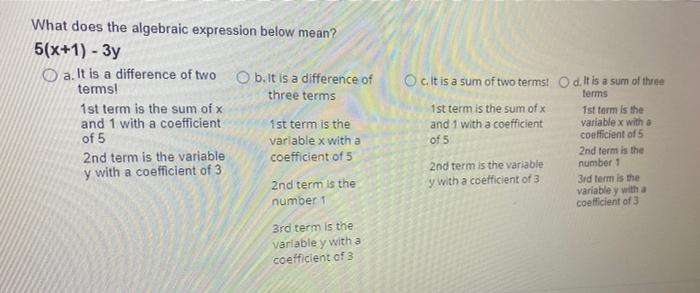 Solved What does the algebraic expression below mean? 5(x+1) | Chegg.com