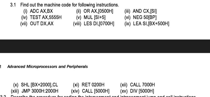 Solved 3.1 Find out the machine code for following | Chegg.com