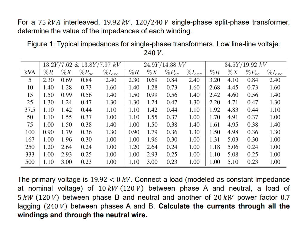 For a 75kVA interleaved, 19.92kV,120240V | Chegg.com