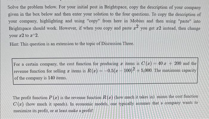 Solved Solve the problem below. For your initial post in | Chegg.com