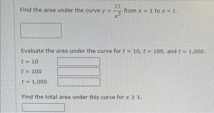 Solved 21 Find the area under the curve y = from x = 1 to x | Chegg.com