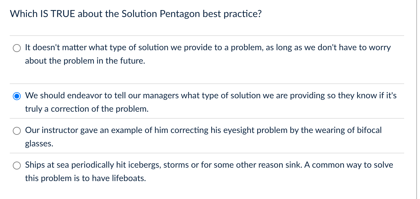 Solved Which IS TRUE about the Solution Pentagon best | Chegg.com