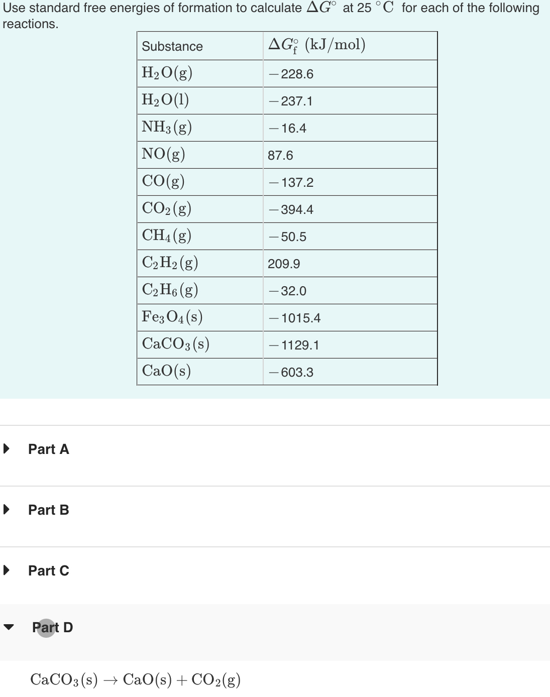 Solved Use standard free energies of formation to calculate | Chegg.com