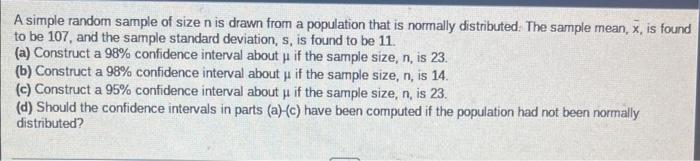Solved A simple random sample of size n is drawn from a | Chegg.com