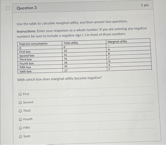 Solved D Question 1 1 pts Use the table to calculate | Chegg.com