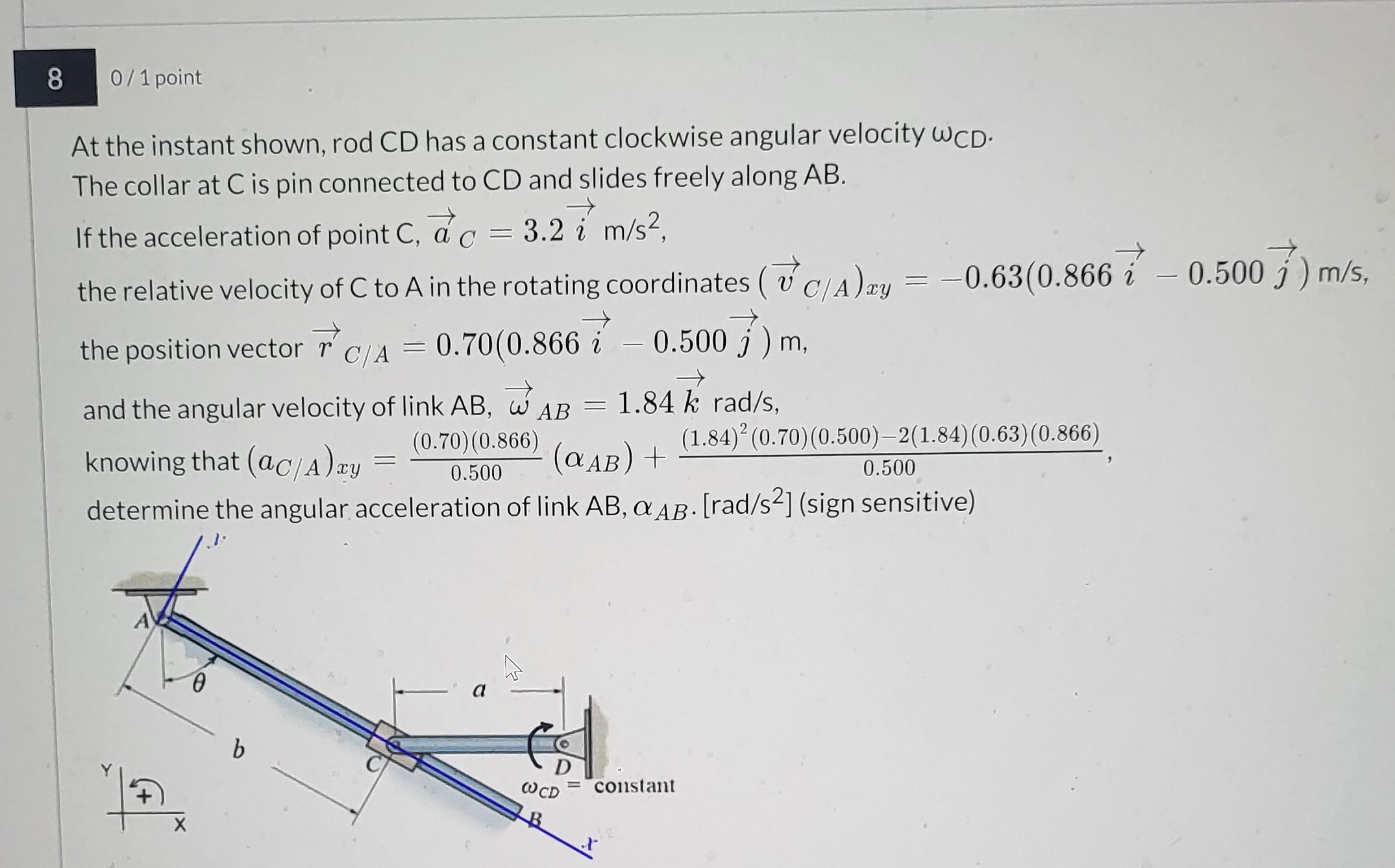 Solved At the instant shown, rod CD ﻿has a constant | Chegg.com