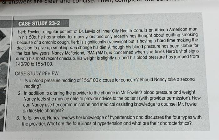 Solved CASE STUDY 23-2 Herb Fowler, A Regular Patient Of Dr. | Chegg.com