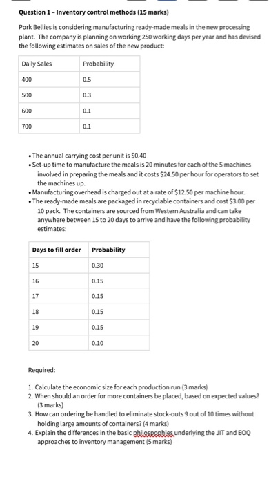 Question 1 Inventory Control Methods 15 Marks Chegg Com