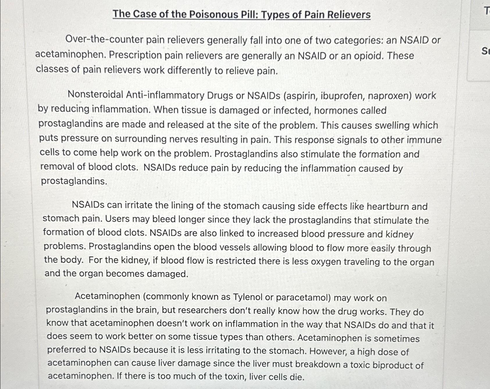Solved The Case of the Poisonous Pill Types of Pain