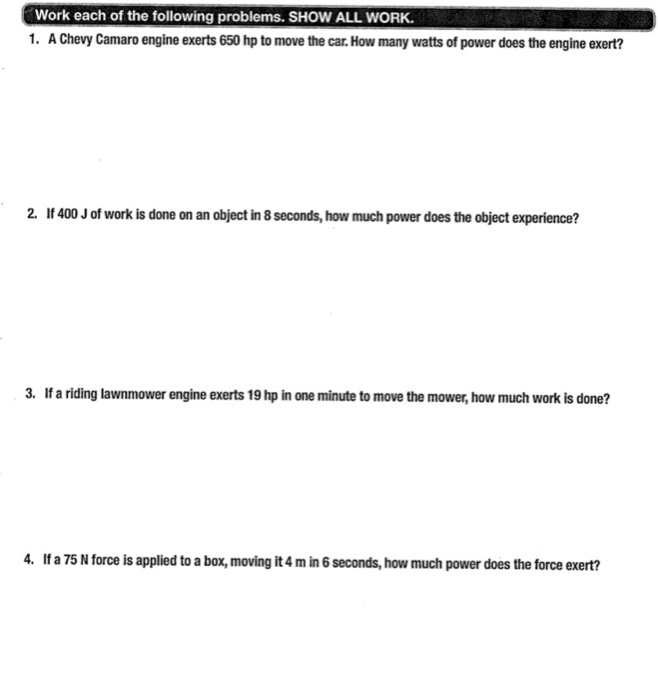 Solved Work each of the following problems. SHOW ALL WORK. | Chegg.com