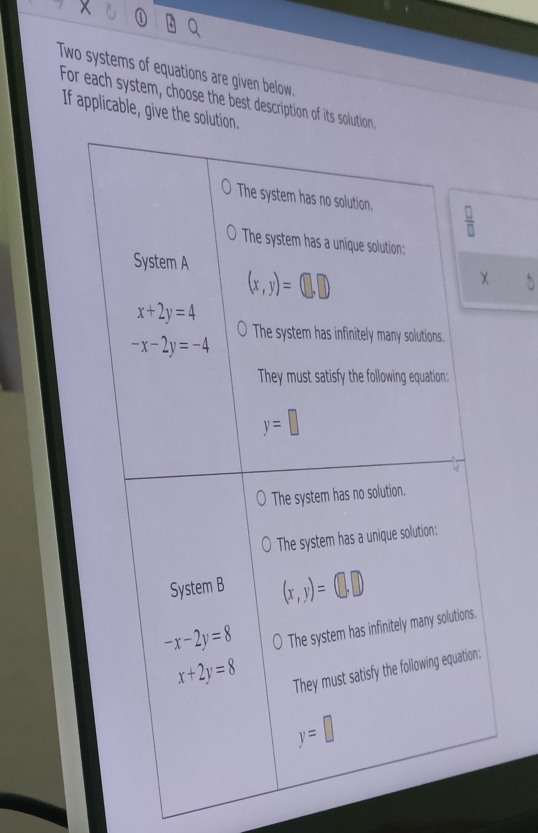 Solved Two systems of equations are given below. For each | Chegg.com