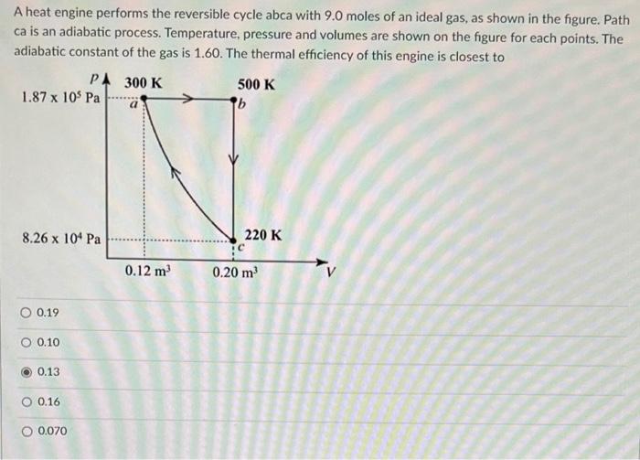 Solved A Heat Engine Performs The Reversible Cycle Abca With | Chegg.com