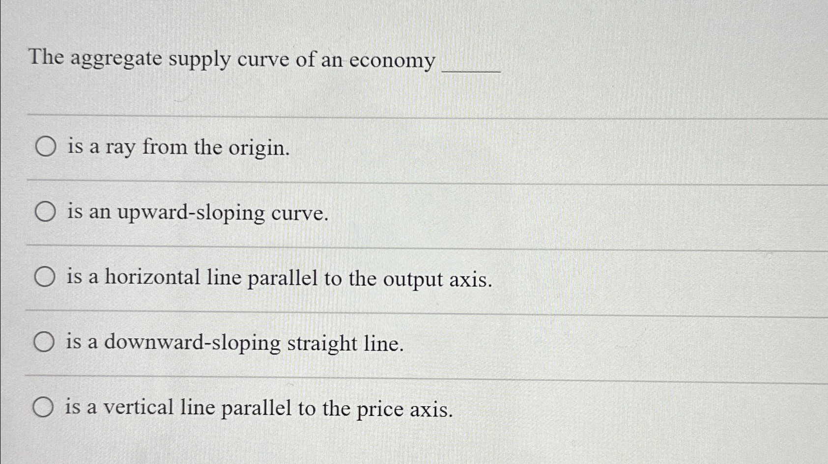 Solved The aggregate supply curve of an economyq,is a ray | Chegg.com