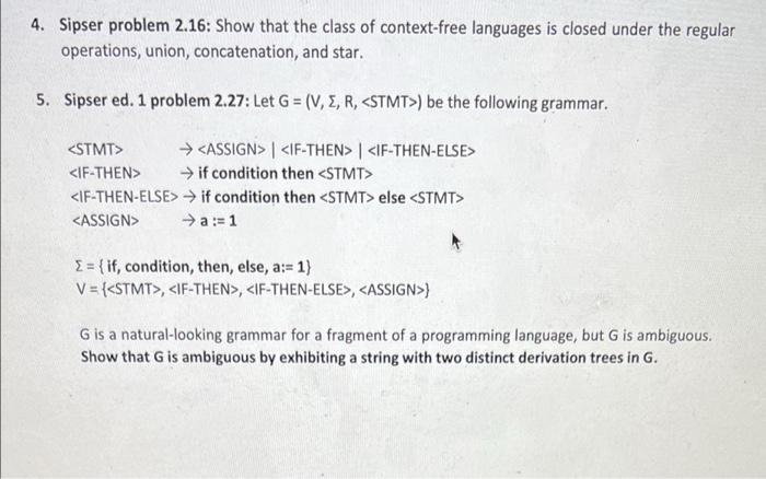 Solved 4. Sipser problem 2.16: Show that the class of | Chegg.com