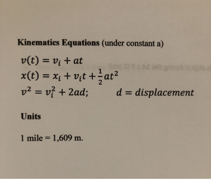 Solved Kinematics Equations Under Constant A V T Vi Chegg Com