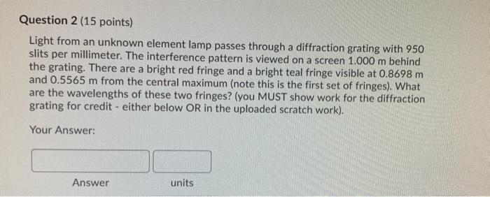 Solved Question 2 (15 points) Light from an unknown element | Chegg.com