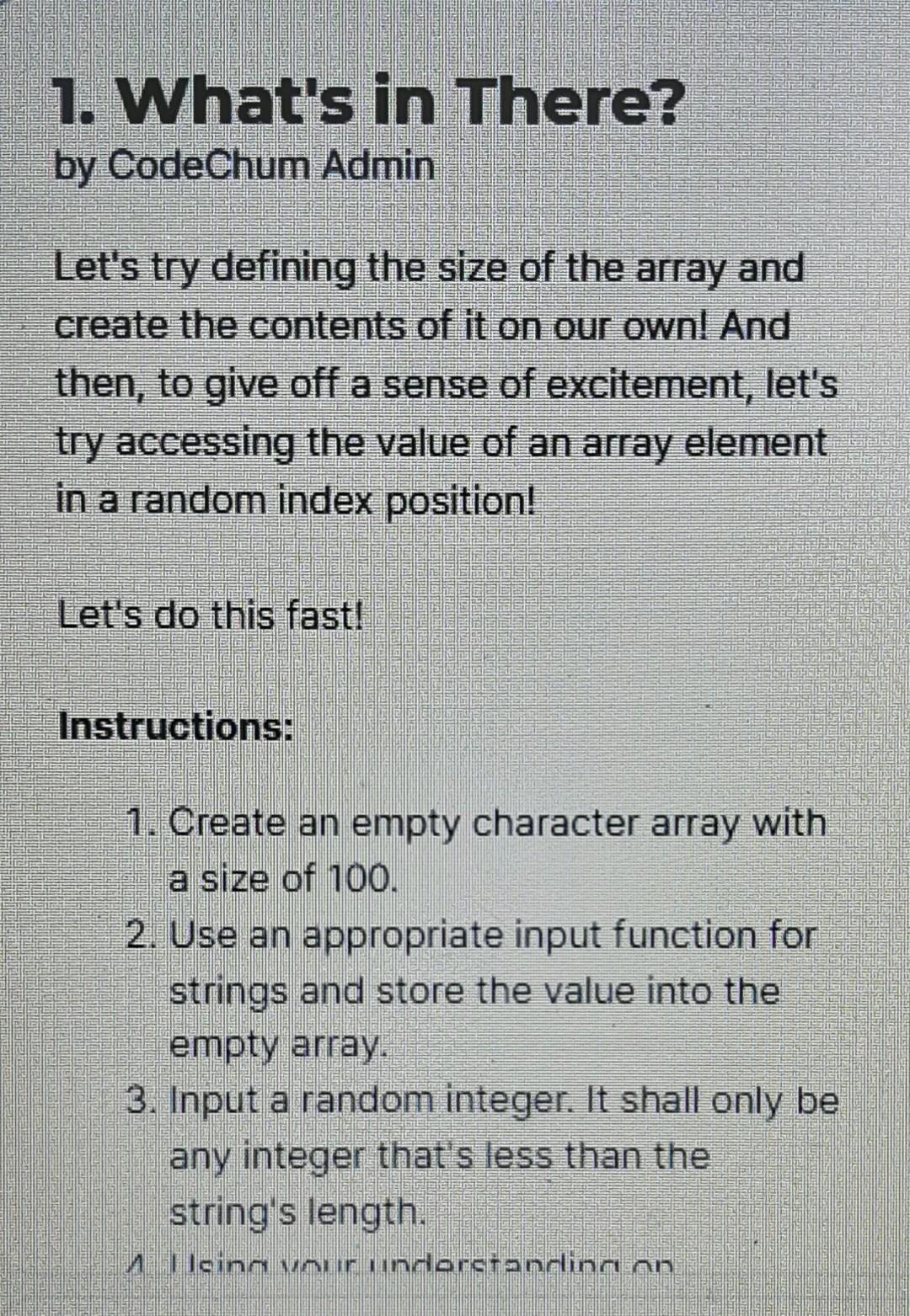 Solved 1. What's in There? by CodeChum Admin Let's try | Chegg.com