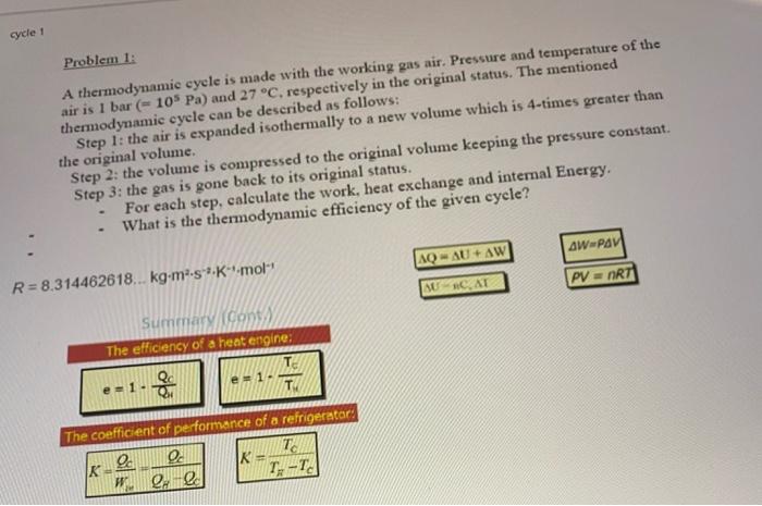Solved cycle Problem 1: A thermodynamic cycle is made with | Chegg.com