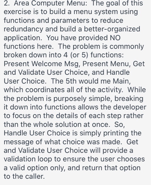 Solved 2. [area-computer-menu.py] You are working with a | Chegg.com