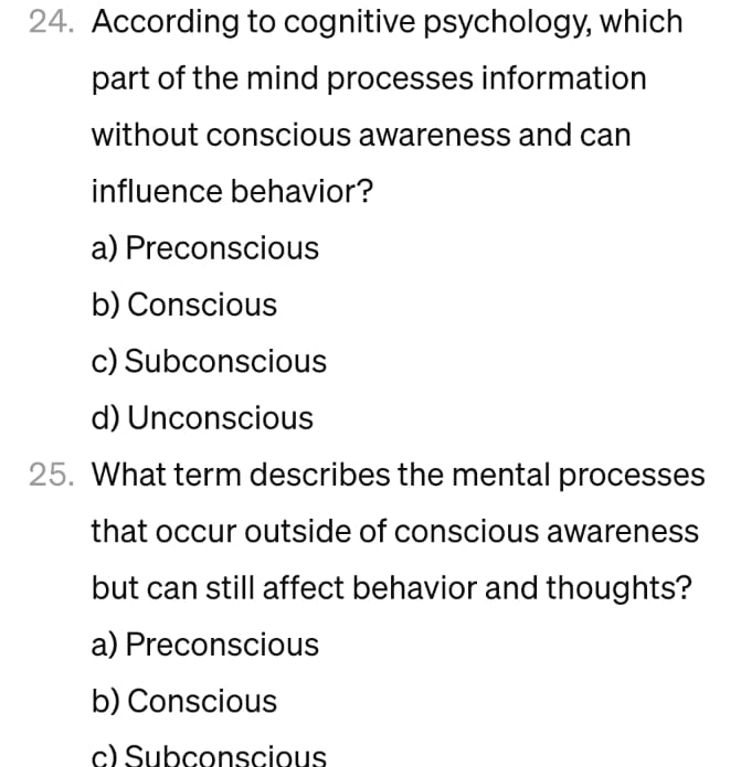 Solved According to cognitive psychology, which part of the | Chegg.com