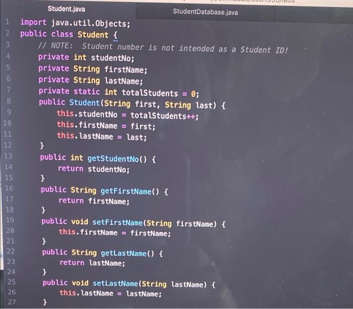Solved StudentDatabase.java Student.java import | Chegg.com