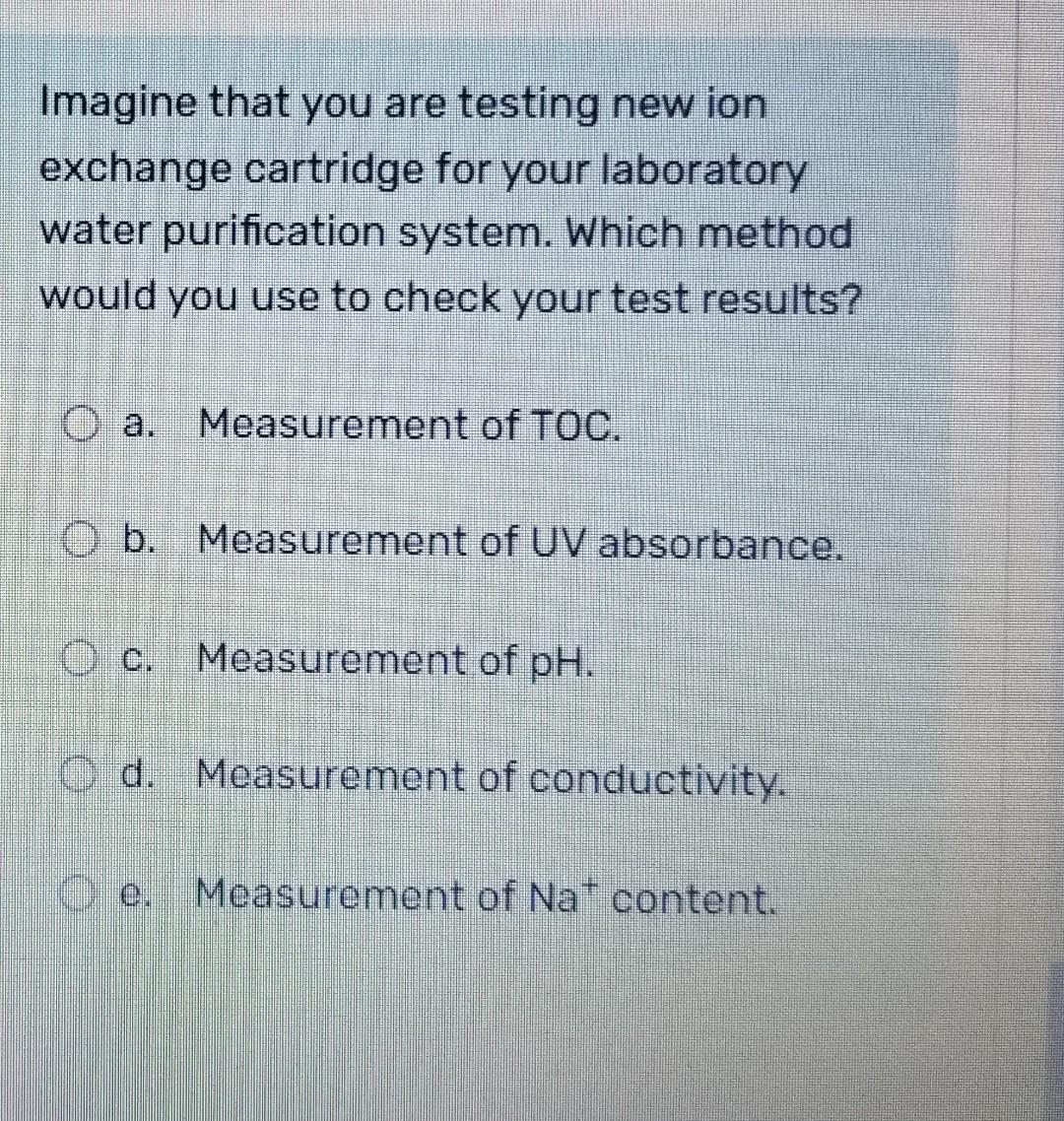 Solved nagine that you are testing new ion xchange cartridge