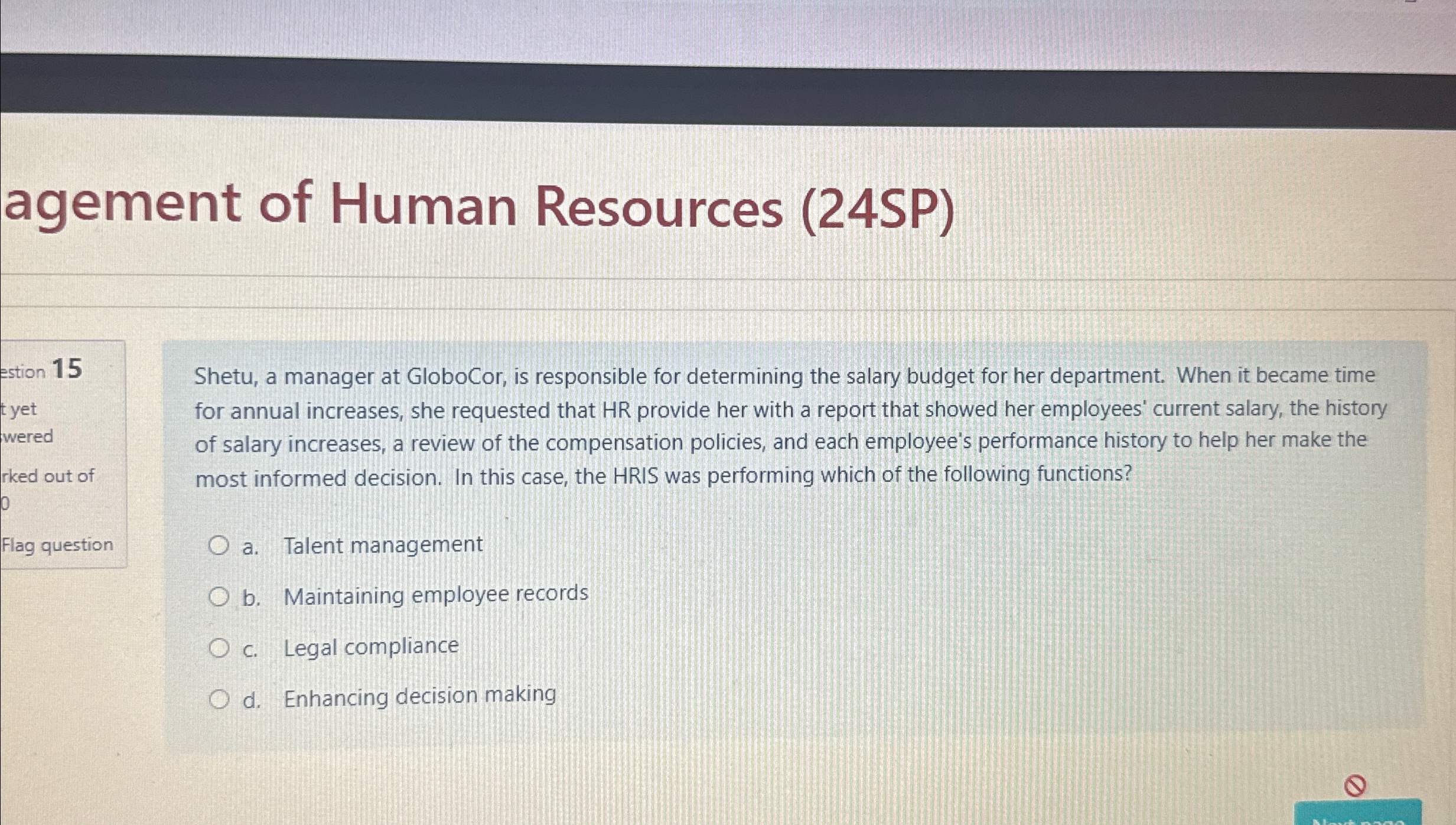 Solved agement of Human Resources (24SP)estion 15Shetu, a | Chegg.com