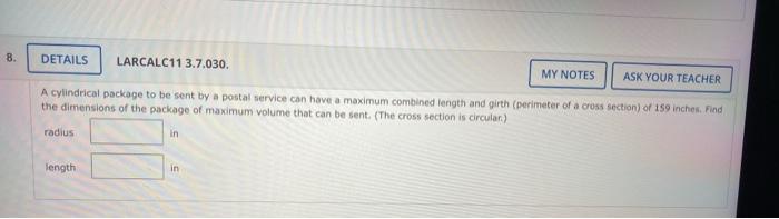 Solved 8 Ortait Lacaict 27 09 A Cylindrical Pockage To Be Chegg