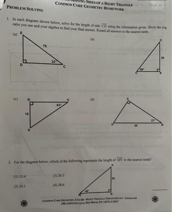 right triangles and similarity common core geometry homework answers