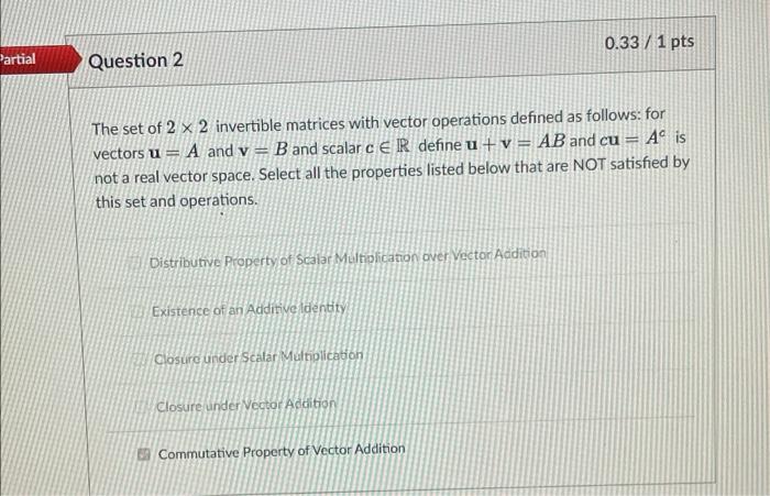 Solved 0.33/1 pts Partial Question 2 The set of 2 x 2 | Chegg.com