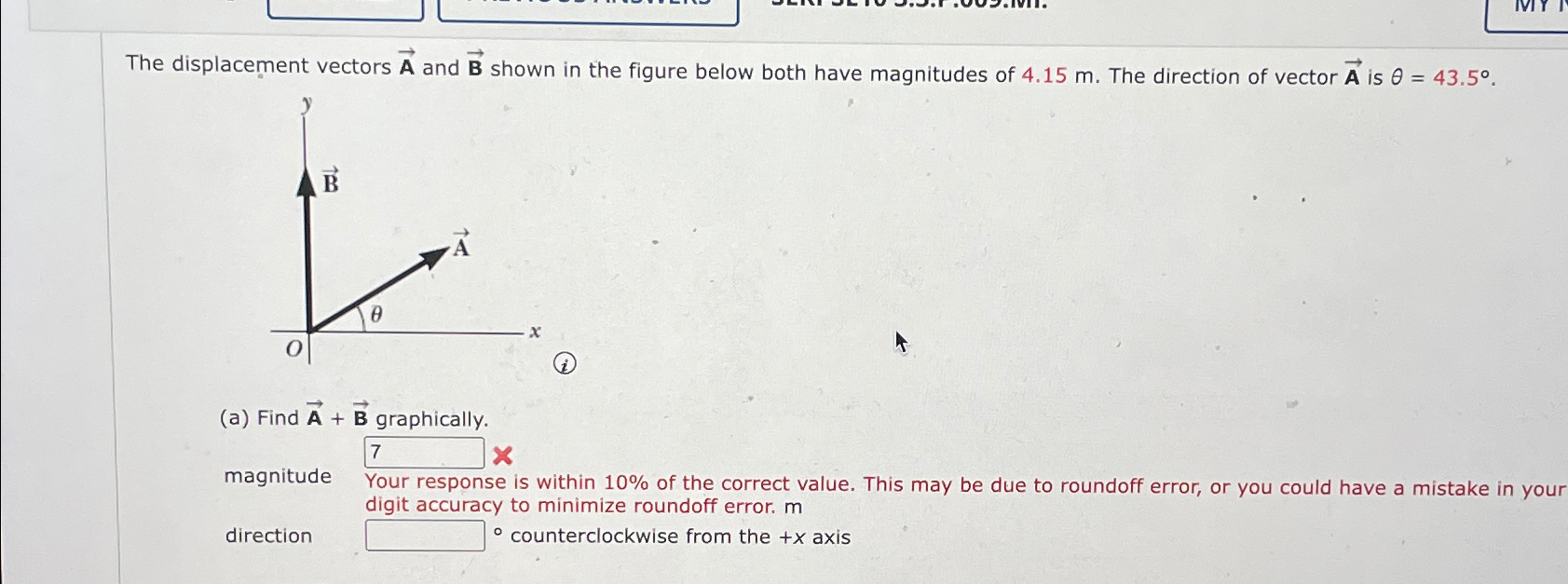 Solved The displacement vectors vec(A) and vec(B) shown in | Chegg.com
