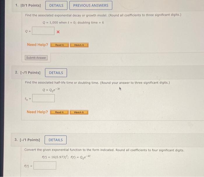 Solved Find the associated exponential decay or growth | Chegg.com