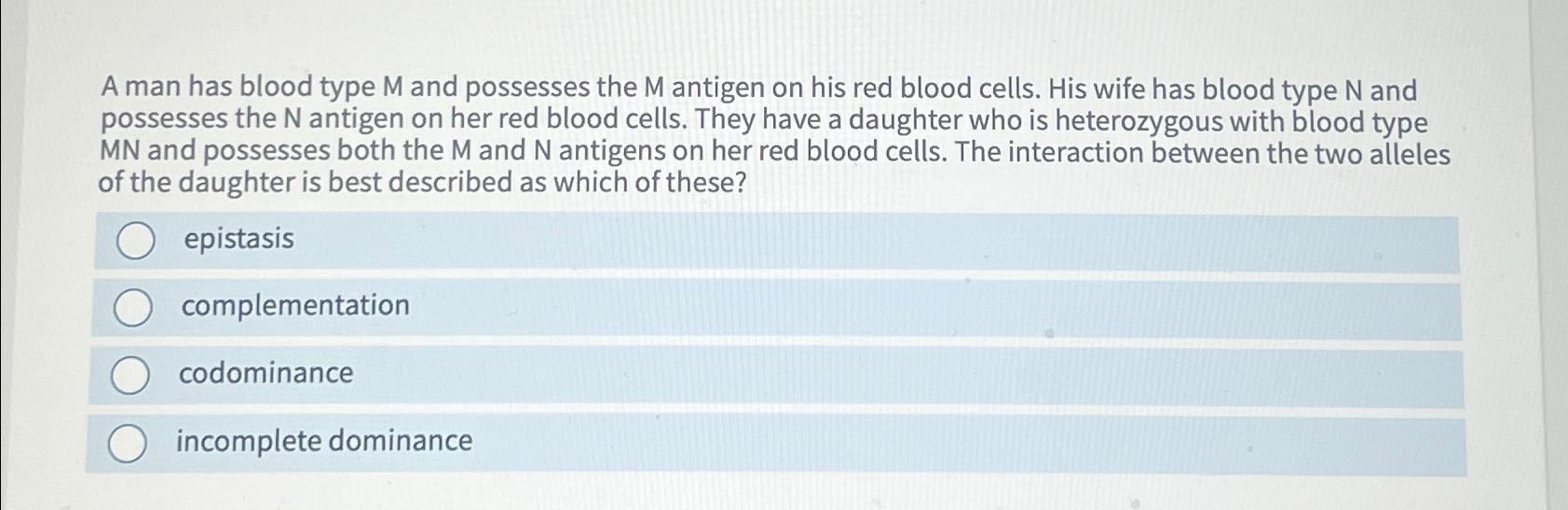 Solved A man has blood type M ﻿and possesses the M ﻿antigen