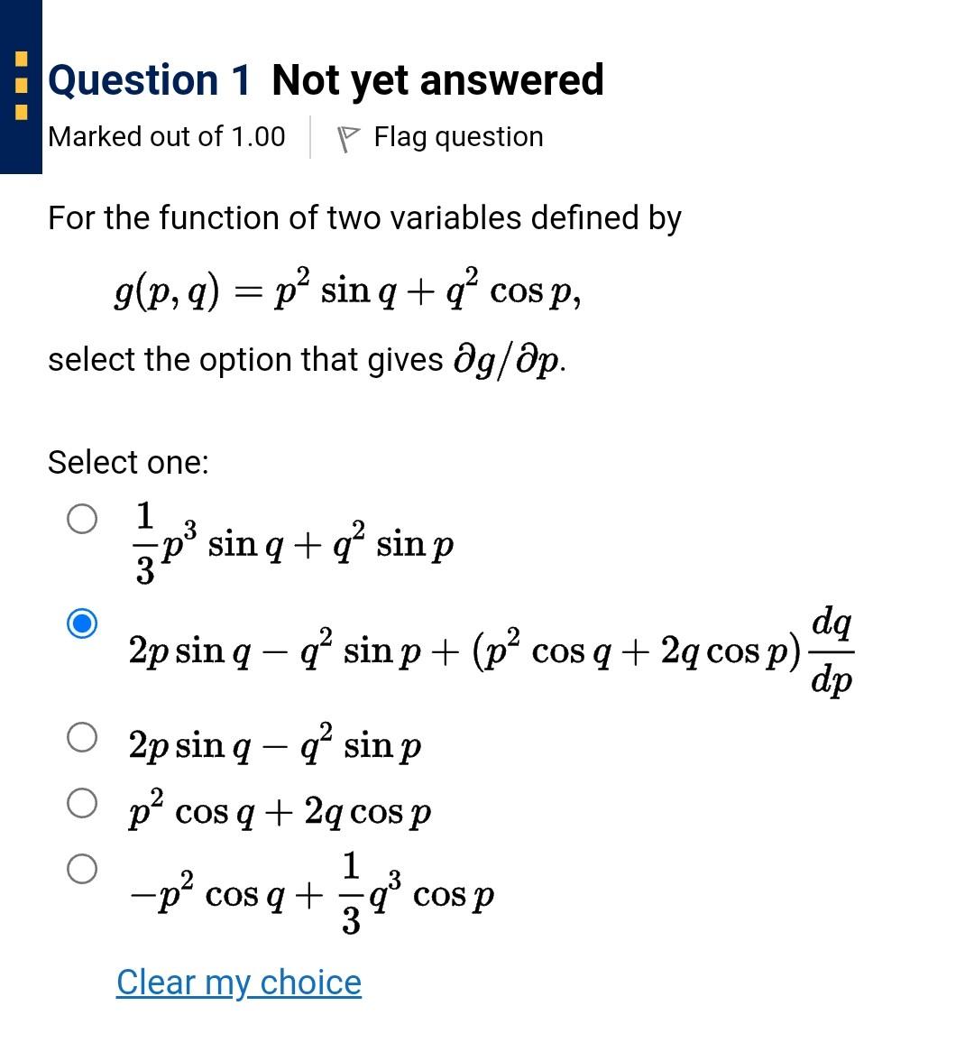 Solved Question 1 Not yet answered Marked out of 1.00 p Flag