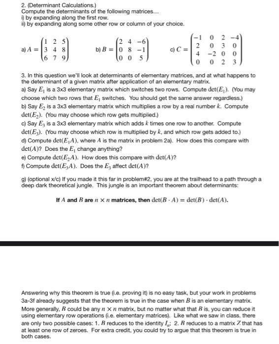 Solved 2. Determinant Calculations. Compute the Chegg