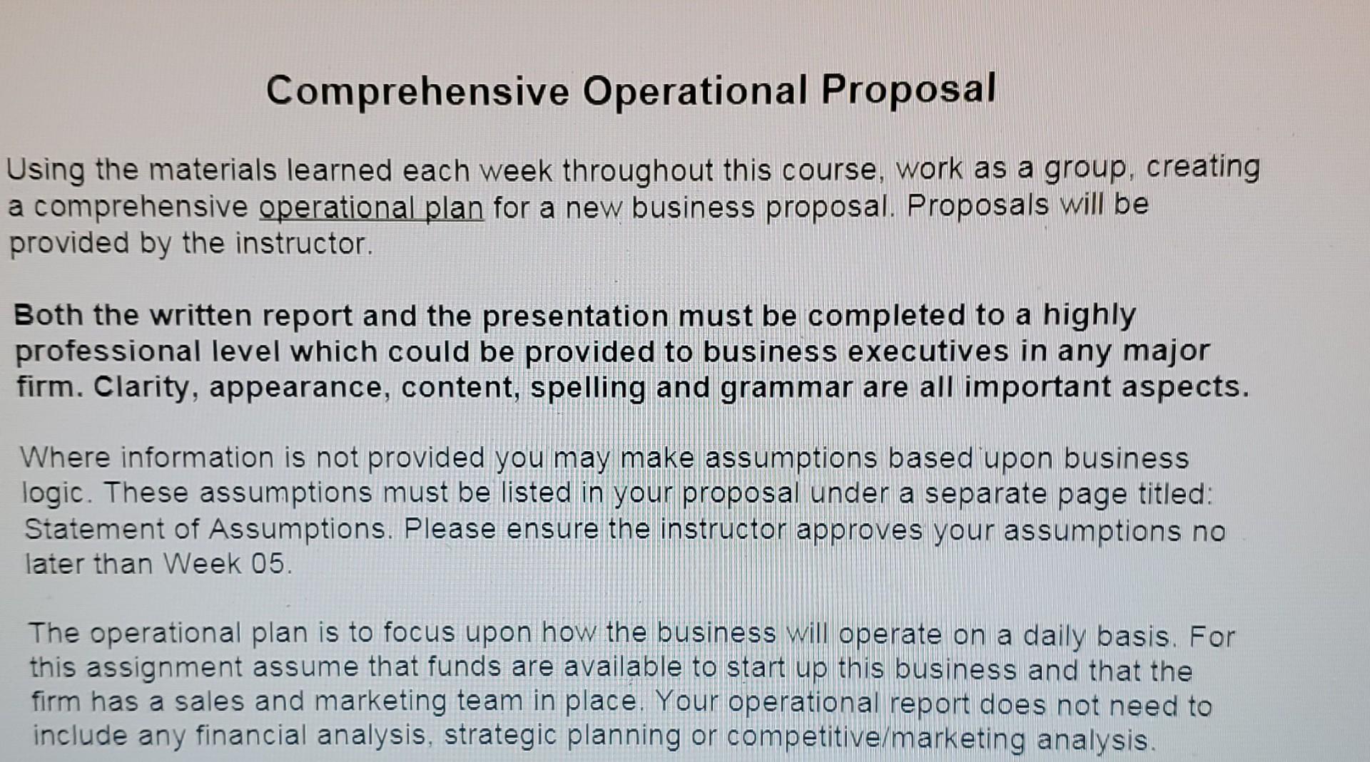 Solved Comprehensive Operational Proposal Using the | Chegg.com