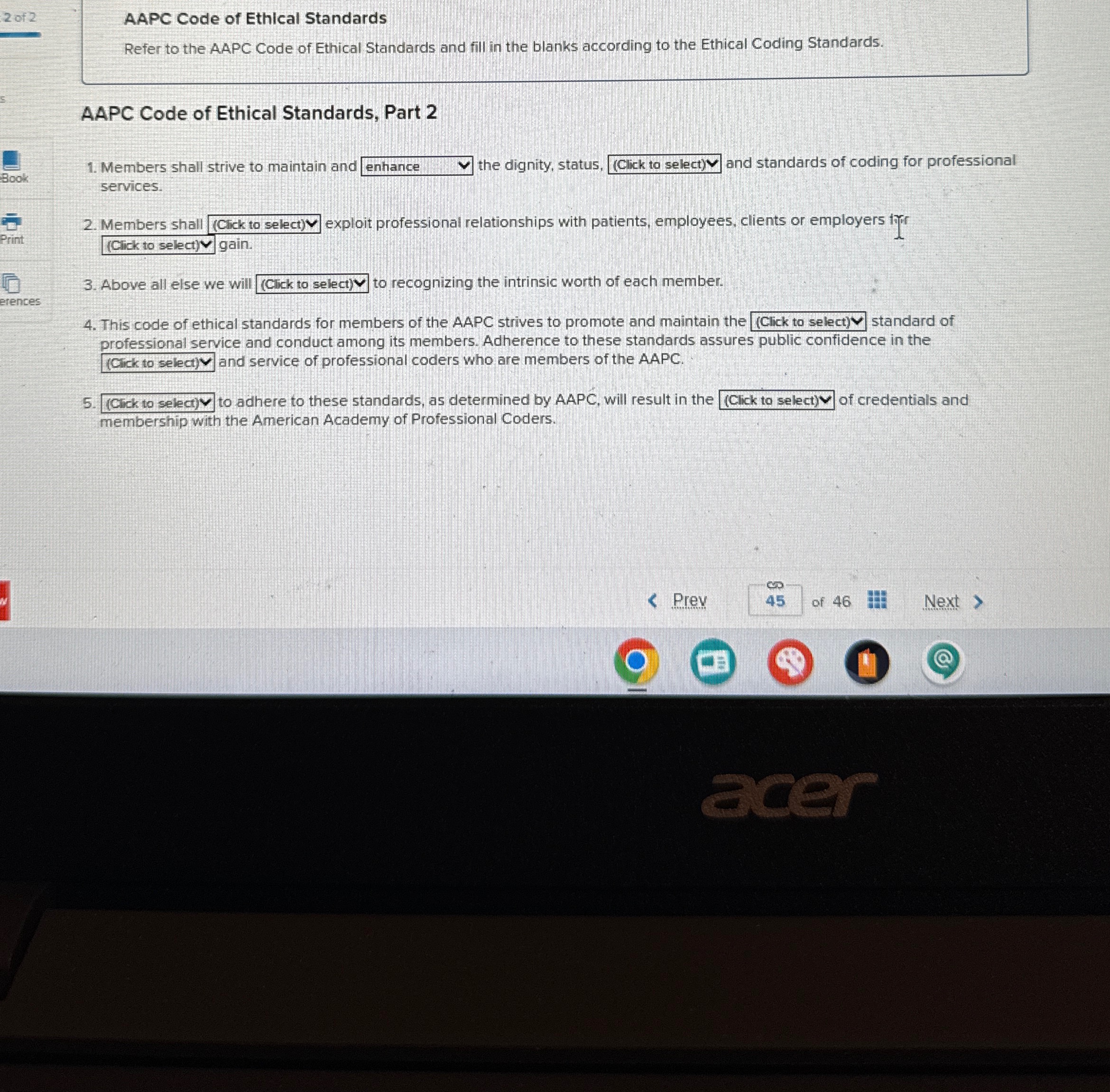 Solved 2 ﻿of 2AAPC Code of Ethical StandardsRefer to the | Chegg.com