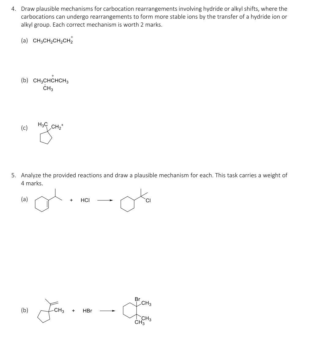 Draw plausible mechanisms for carbocation | Chegg.com