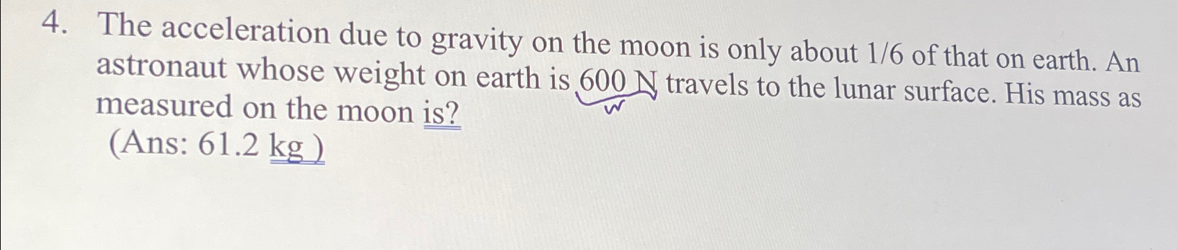 Solved The acceleration due to gravity on the moon is only | Chegg.com