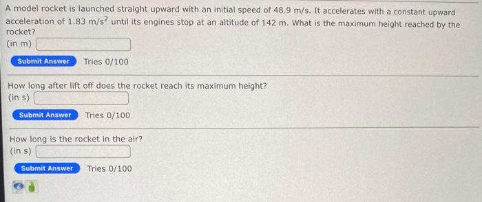 Solved A model rocket is launched straight upward with an | Chegg.com