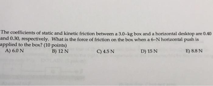 Solved The coefficients of static and kinetic friction | Chegg.com