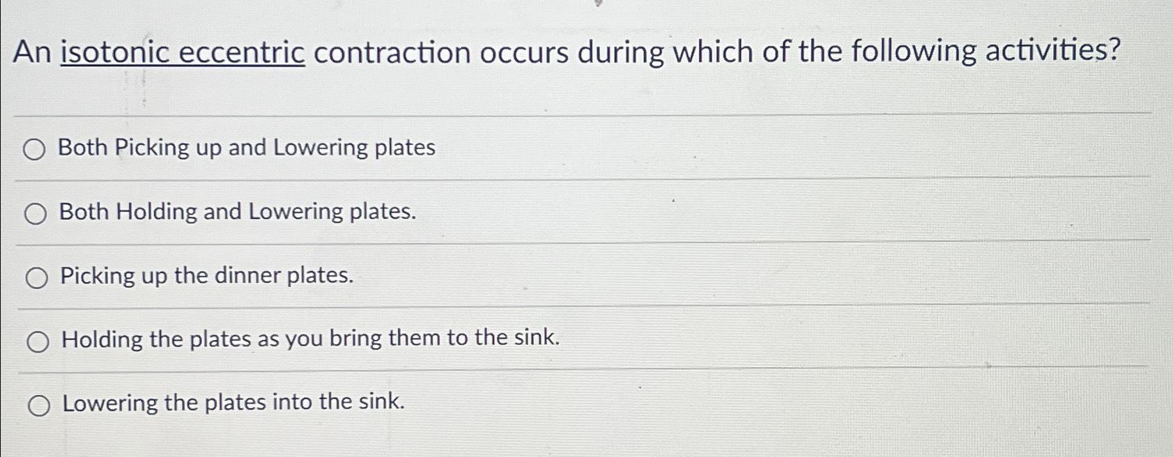 Solved An isotonic eccentric contraction occurs during which