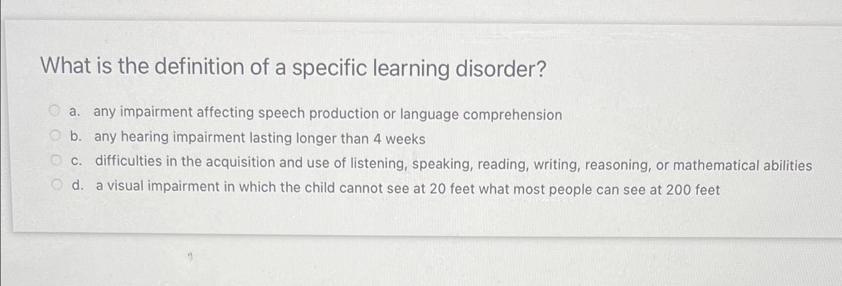 Solved What is the definition of a specific learning | Chegg.com