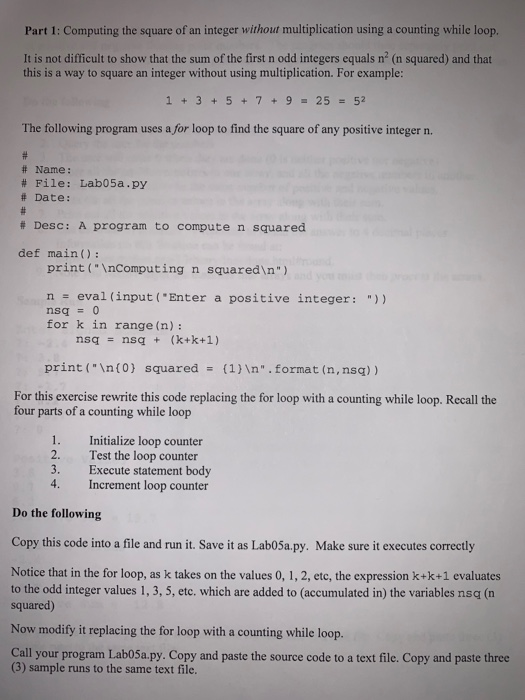 Solved Part 1: Computing the square of an integer without | Chegg.com