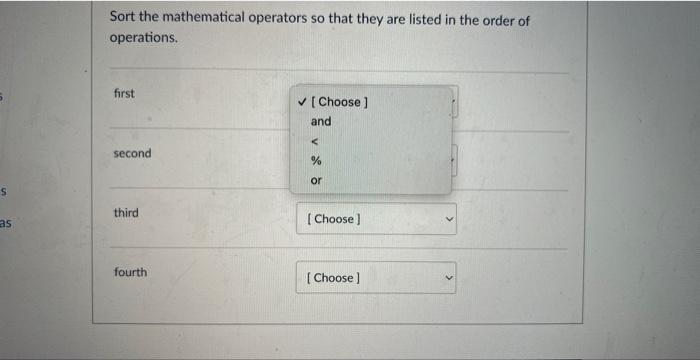 Solved Sort the mathematical operators so that they are | Chegg.com